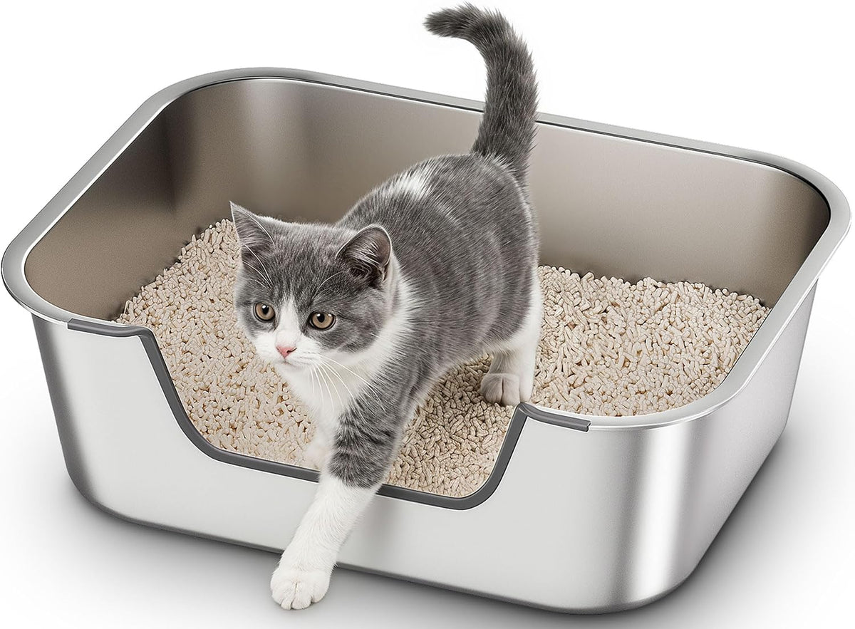 Stainless Steel Cat Litter Box with Low Entry - Silver / 17.5"L x 13.6"W x 5.9"H