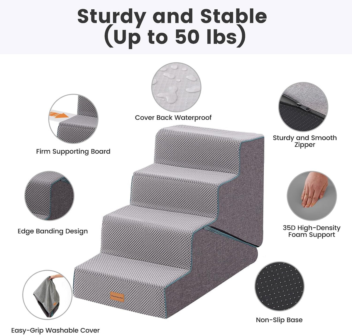 Gardner Pet Dog Stairs for Small Dogs 14" H - Grey 2in1 / 4.0 / 15.55"x24"x18.5"Deformable - image 4