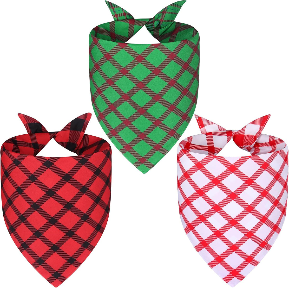 Spring Summer Dog Bandanas Large 3PCS, 6 Pattern Floral Scarf – Essentials for Dogs - 26-G R Plaid / X-Large - image 2