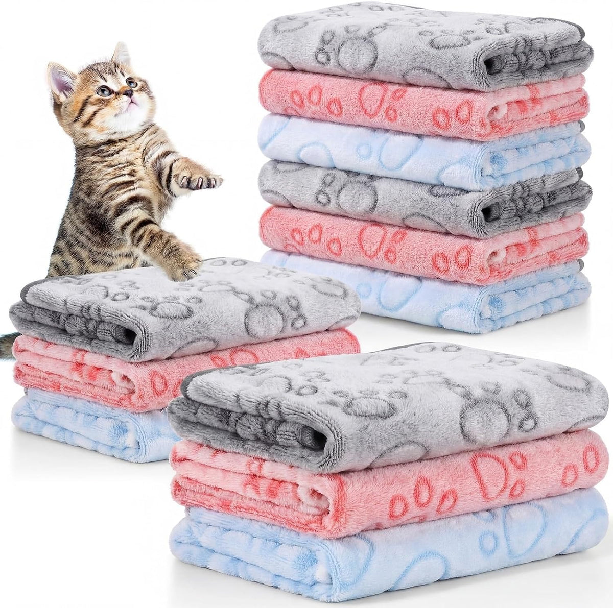 Tegeme 12 Pcs Puppy Blanket for Litter Dog Cat - Pink,gray,blue / 30 x 20 Inch