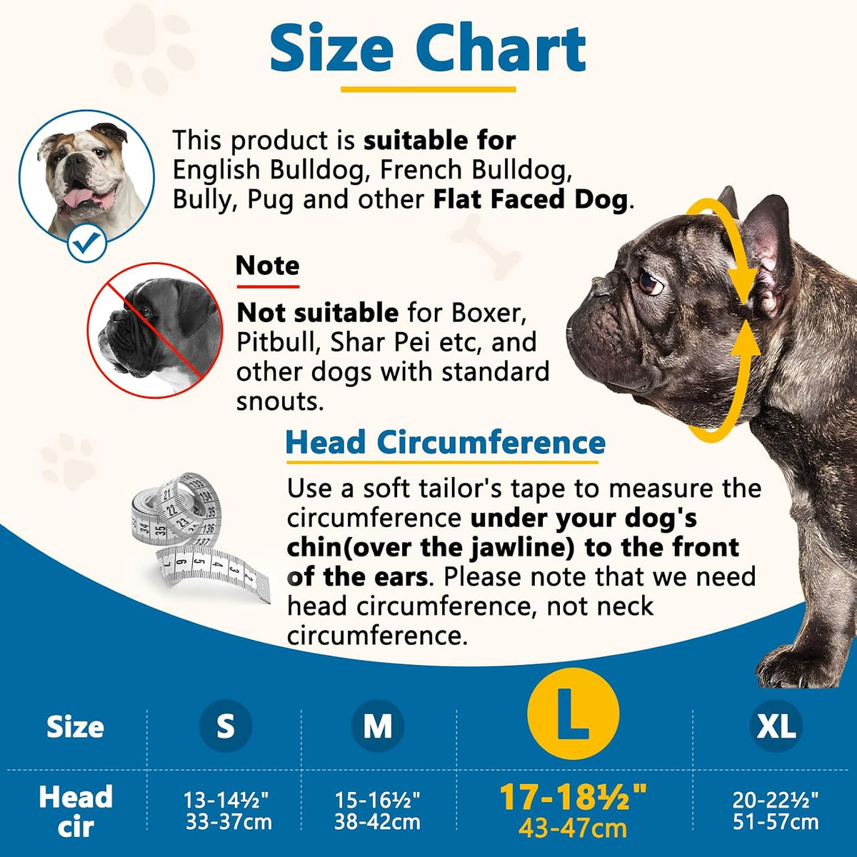 English Bulldog Muzzle, Soft Short Snout Dog Muzzle Stops Biting – Essentials for Dogs - Black / L（Head 17-18½"） - image 2
