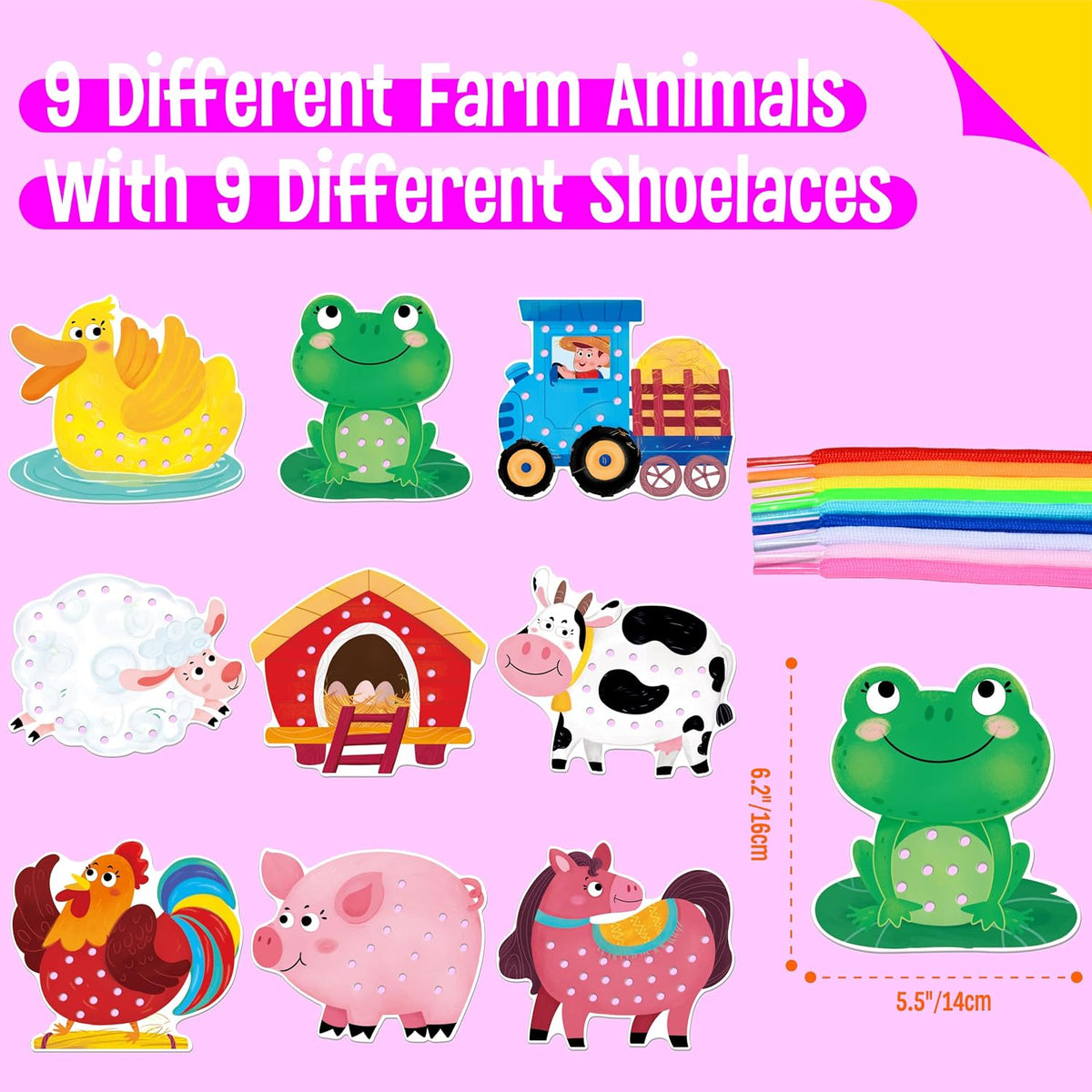 SpriteGru 9 Pieces Kids Lacing Cards - Farm Themed-B - image 2