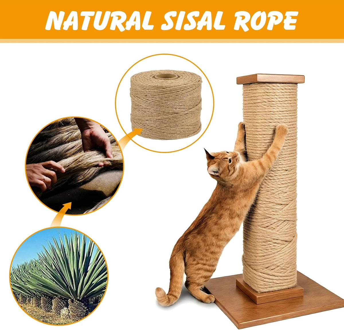 Natural Sisal Rope for Cat Scratcher - 1/4 Inch x 164 Feet - image 2