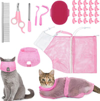 9 Pcs Cat Bathing Bag Set Cat Shower Bag - Pink