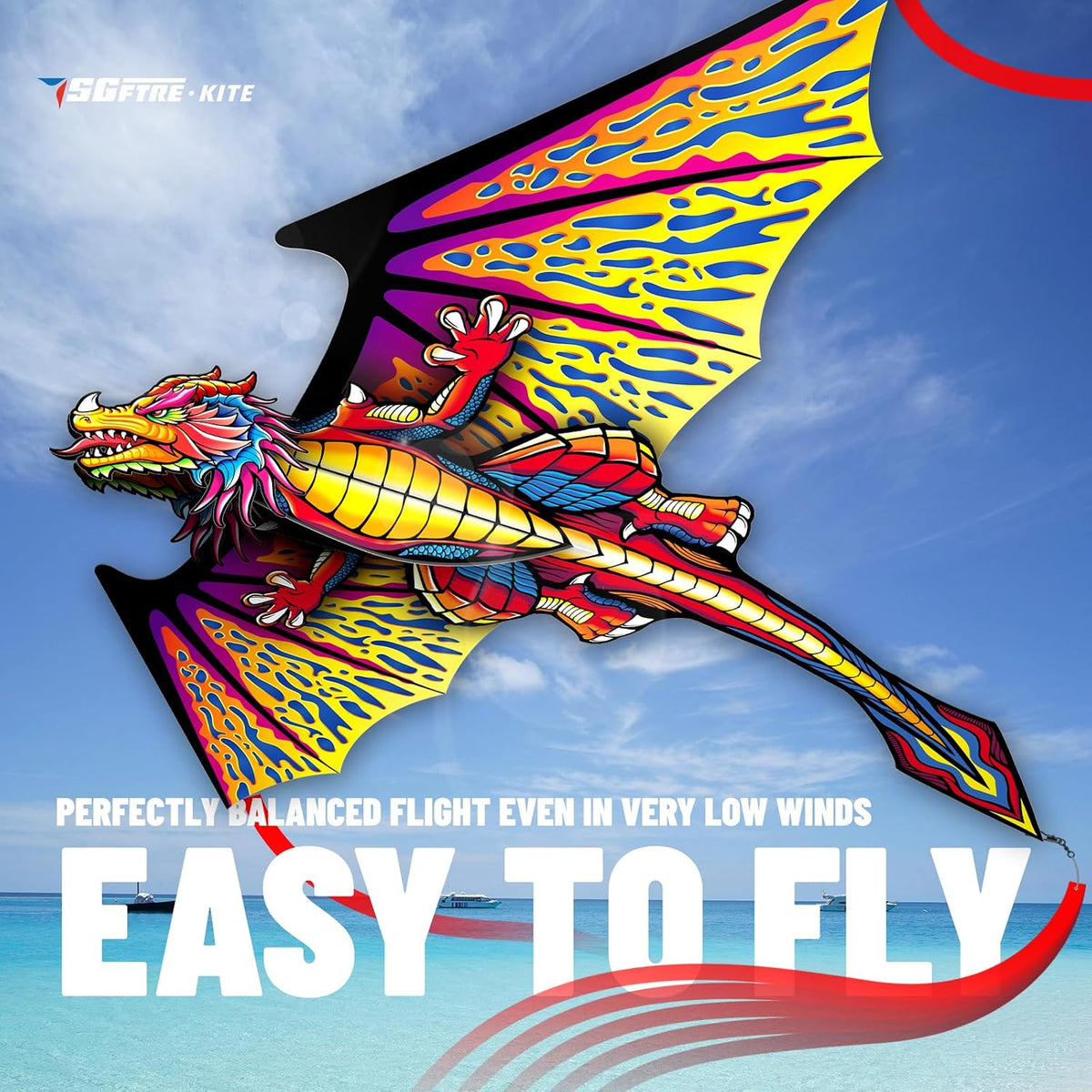 SGftre Complete Kite with Handle, Line & Accessories - 1 / Red Pterosaur - image 2