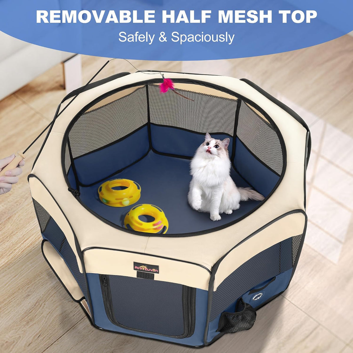 Aivituvin Dog Playpen, Foldable Pet Play Pens with Carrying Bag for Cat, Puppies, Rabbits, Portable - S / BLUE - image 3
