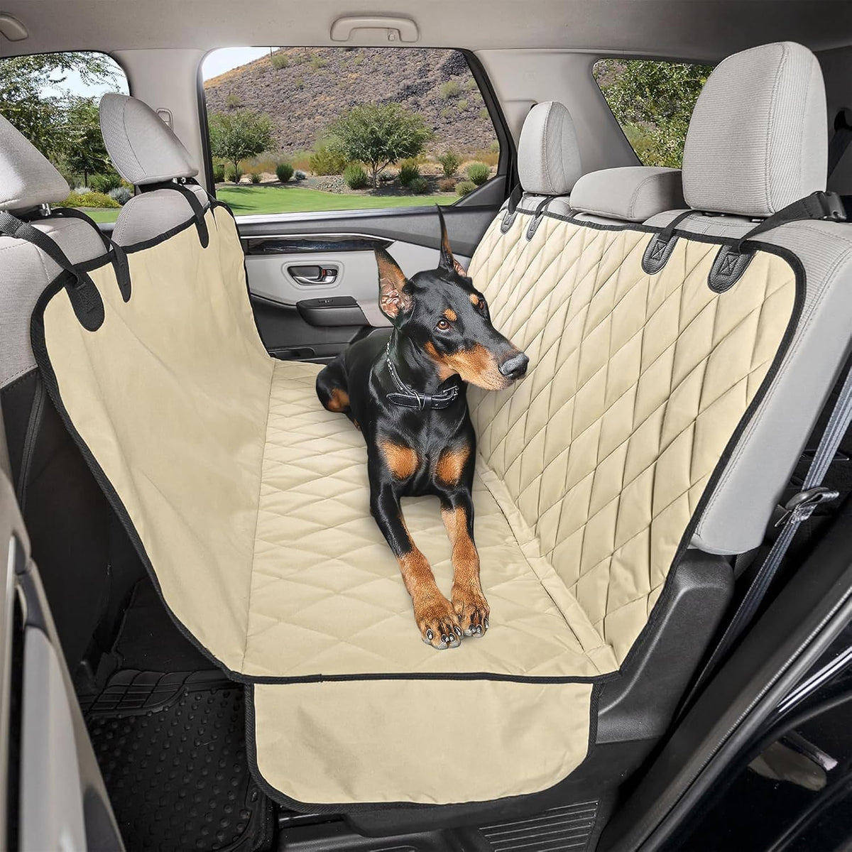 4Knines Heavy-Duty Rear Seat Cover for Dogs - Extra Large / Tan