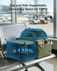 Pecute Expandable Airline Approved Pet Carrier for Cats & Dogs - Olive Green / Top & Side Expandable - image 2