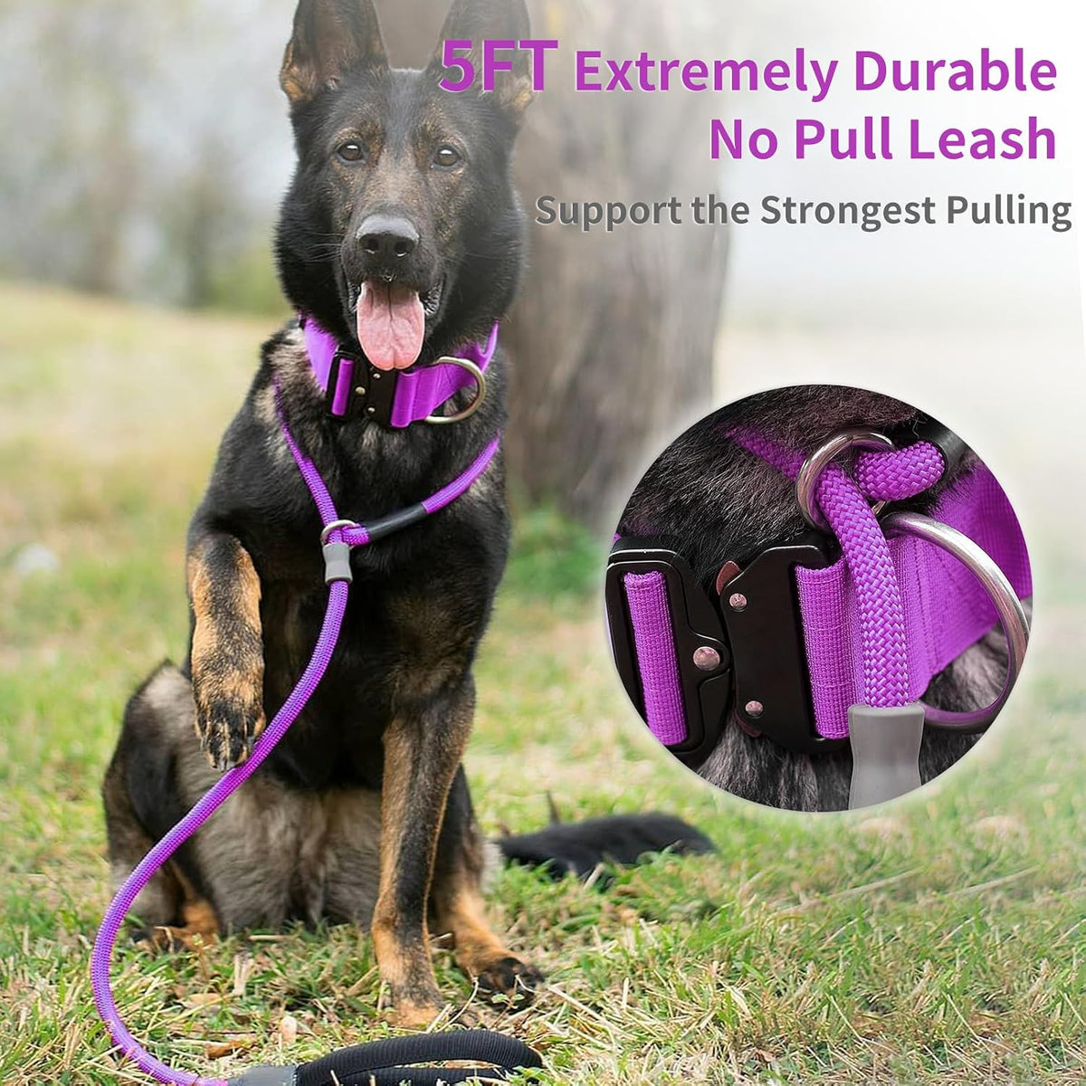 Strong Slip Rope Dog Training Leash - 1/2" x 5ft / Purple - image 2