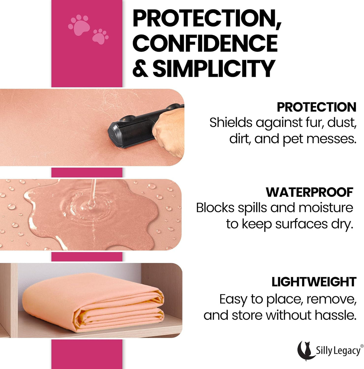 Thin Reversible Waterproof Protective Bed Cover, for Pets - King 96 x 100 inch / Peach - image 3