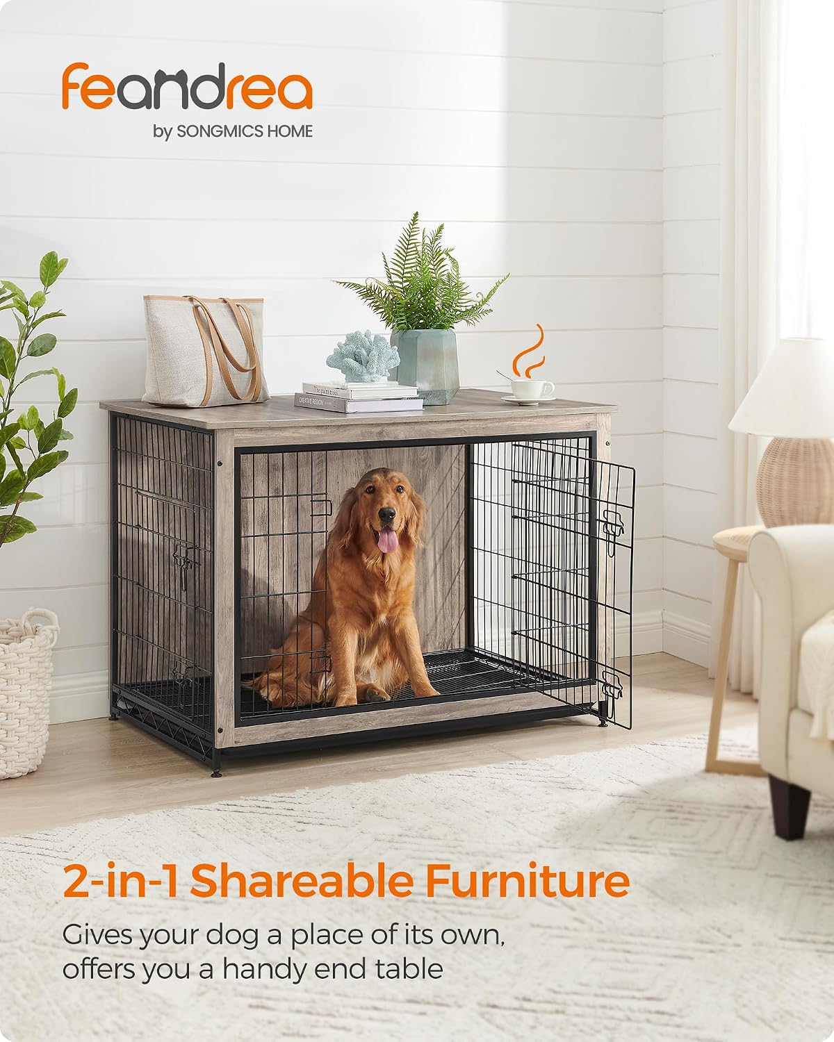 Feandrea 27.2" Dog Crate Furniture - Greige / 44.1"L x 29.5"W x 32.3"H - image 2