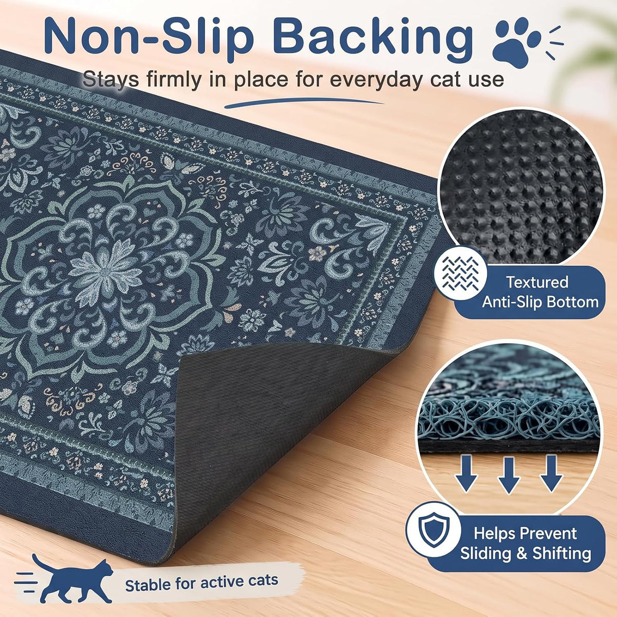 24"x15" Cat Litter Mat Non-Slip Washable Litter Box Mat – Daily Care for Cats - Navy Blue / 24X15in - image 3