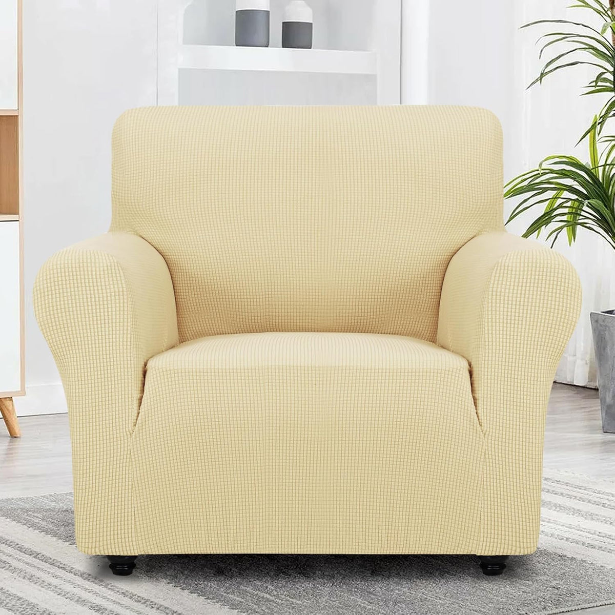 Super Stretch Couch Cover Universal Sofa Covers with Elastic Bottom - Beige / Small (30"-47") - image 2