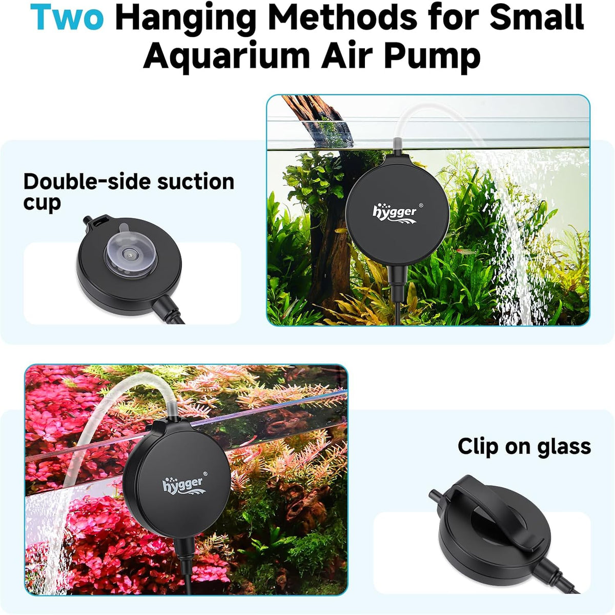 hygger 1.5 Watt Mini Aquarium Air Pump - Black - image 3