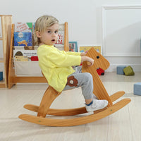 KRAND natural pine kids wooden rocking horse with handrail, backrest and foot pedal - view 15