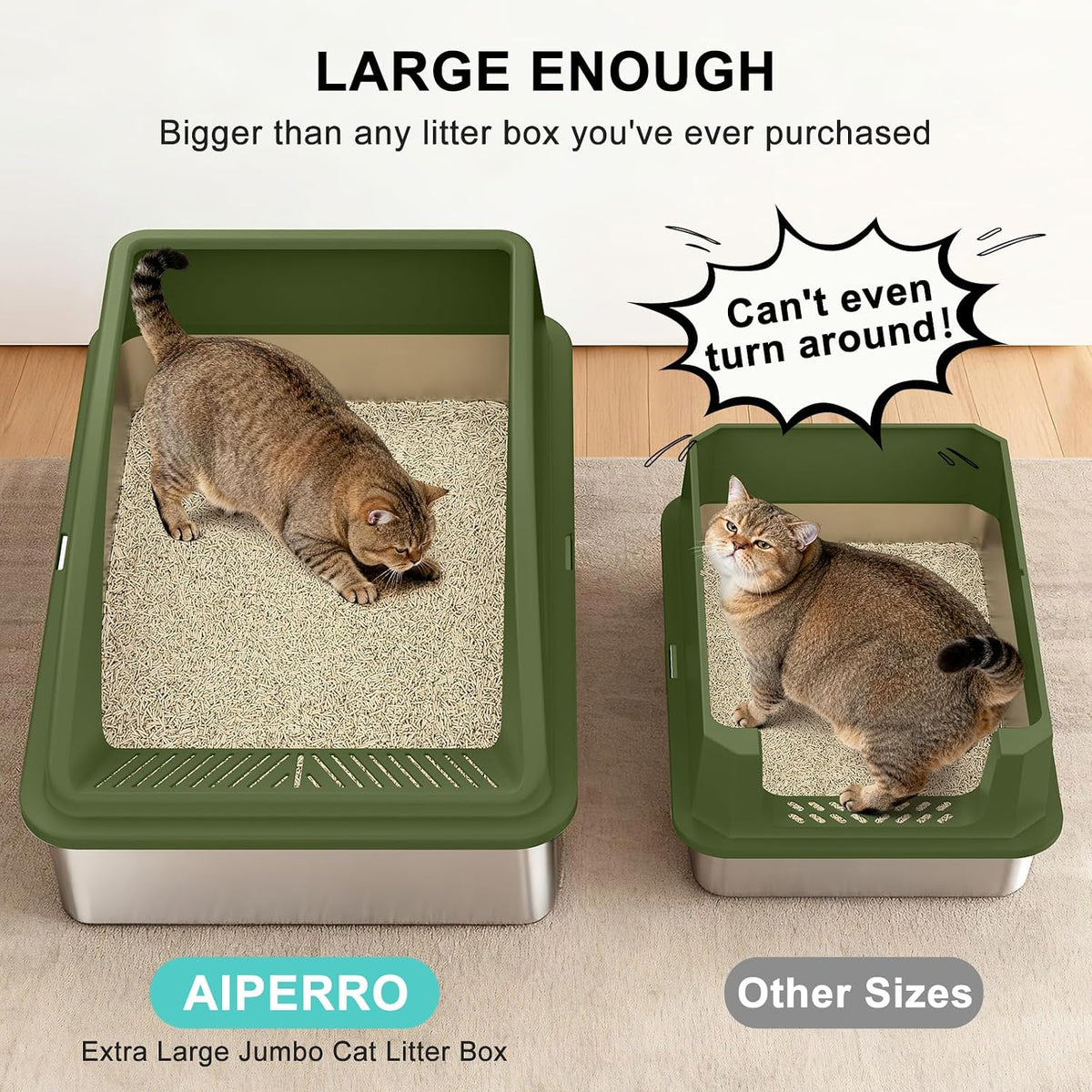 AIPERRO Stainless Steel Litter Box - Olive Green / XXX-Large - image 2