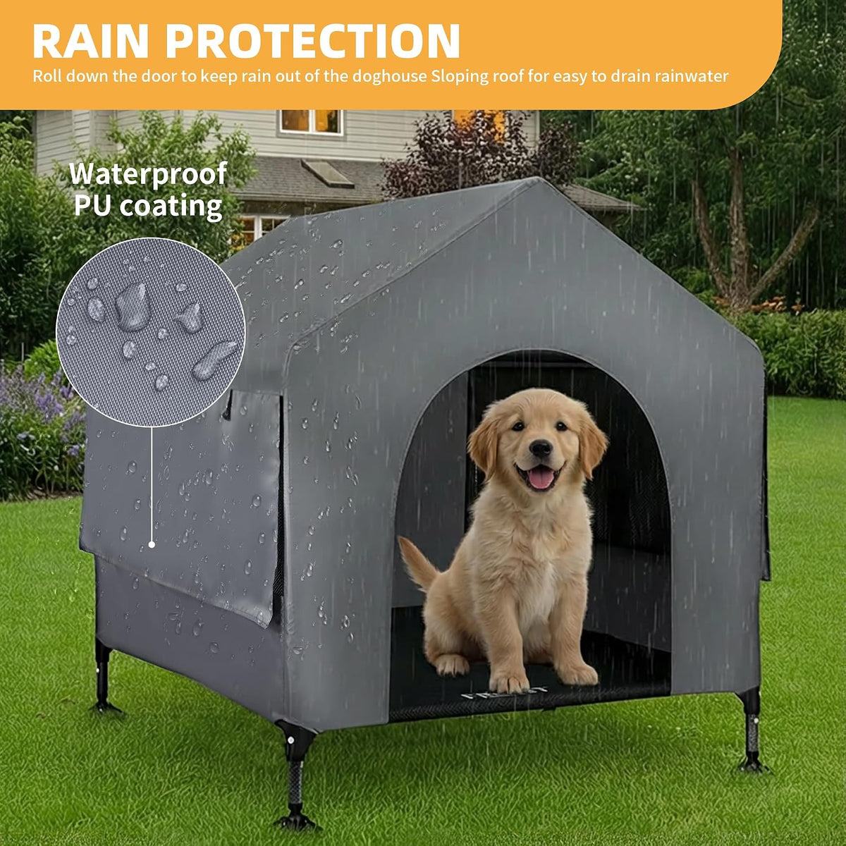 Dog House, 42” Large Dog Houses Outdoor Indoor Elevated Dog Cot Bed – Essentials for Dogs - 36 INCH Grey - image 3
