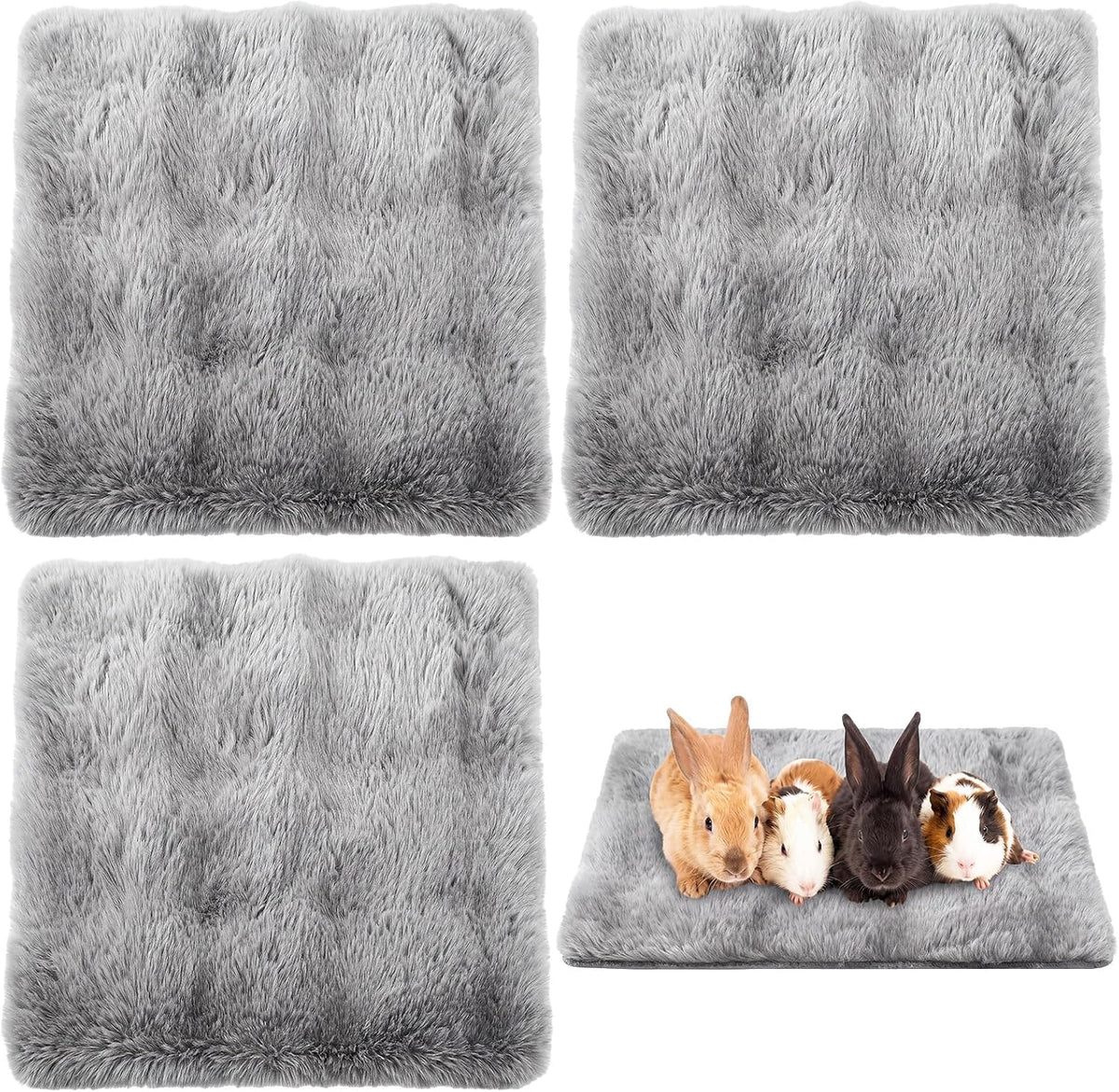 Jetec 3 Pcs Guinea Pig Beds, Fleece Small Animal Mats - Bubble Fleece / Winter / Gray