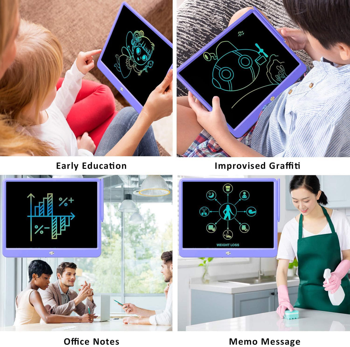 FLUESTON LCD Writing Tablet for Kids - 12"W x 8"H / Purple - image 4