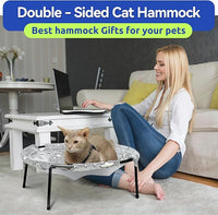 Elevated Cat Bed, Glow-in-The-Dark Fabric Cat Hammock Bed for Large Indoor Cats, Machine Washable & Breathable Cover, Tool Free Easy Assembly, up to 66Lbs (Gray, L)