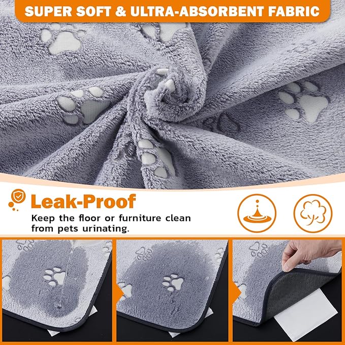 LOOBANI Washable Pee Pads for Dogs, Reusable Pee Pads for Dog Mat Puppy Pads Training Pads Non Slip Whelping Pad for Dog Playpen, Crate, Car, Grey 2 Pack 48 x 48 in