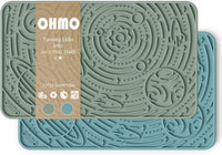 OHMO Lick Mat for Dogs&Cats, Space Pattern, Camo&Sage Green - Light Blue&Light Green / 9.8"L x 5.9"W