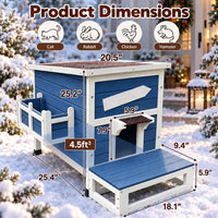 Large Outdoor Cat House with Soft Mat, Wooden Feral Cat Shelter – Essentials for Cats - Blue - image 2