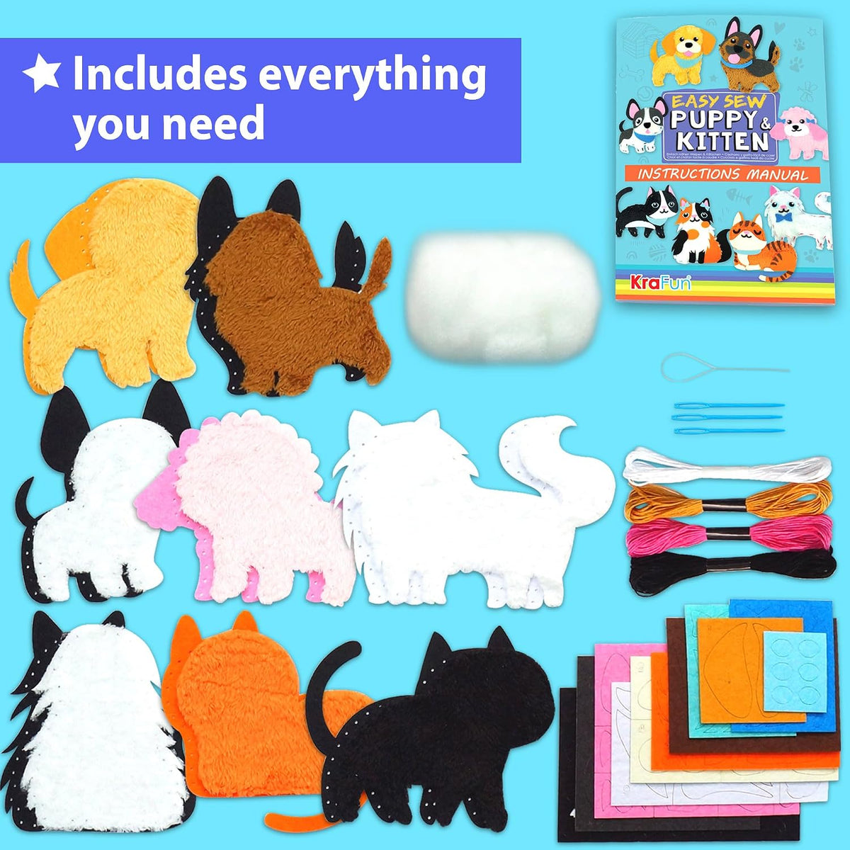 KRAFUN Fairy Tales Sewing Kit for Kids Ages 5-10, 8 Projects - Puppy & Kitten - image 2