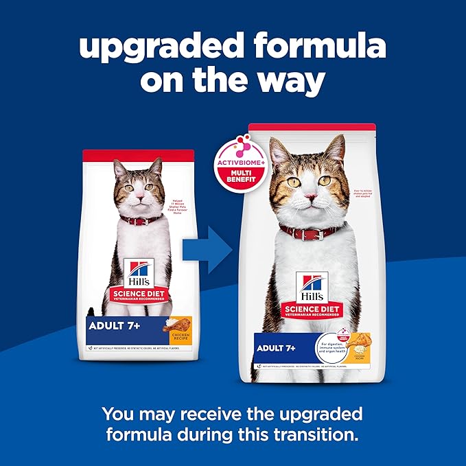 Hill's Science Diet Adult 7+, Senior Adult 7+ Premium Nutrition, Dry Cat Food, Chicken Recipe, 4 lb Bag