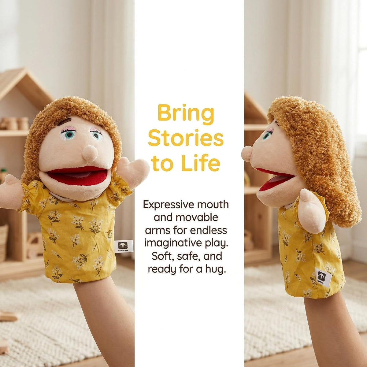 Family Hand Puppets for Kids, Includes Grandpa, Grandma, Dad - Style1 - Mom - image 2