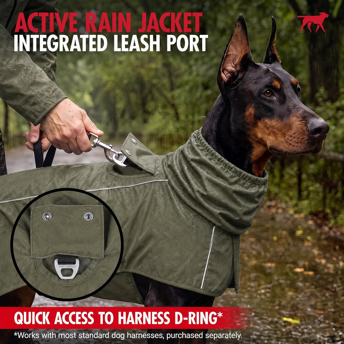 Tuff Pupper Waterproof Dog Raincoat - Woodland Olive / Medium (25-40 lbs) - image 4