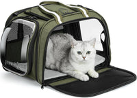 Pecute Cat Carrier, Double Bubble Pet Carrier for Cat Small Dogs - 16.9"L x 11.8"W x 12.6"H / Dark Green
