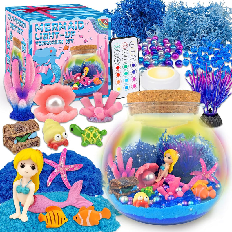 7july Unicorn Terrarium Crafts Kit for Kids-LED Night Light Up - Mermaid