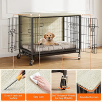 Dog Crate Furniture, 27.2" Small Dog Kennel Wooden Dog Crate with Pull-Out Tray, Double Doors, Modern End Table for Small/Medium Dogs, Rustic Brown