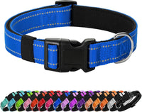 Reflective Dog Collar, Adjustable Nylon for Medium Dogs - Blue / L:width 1"neck 17.5-27"
