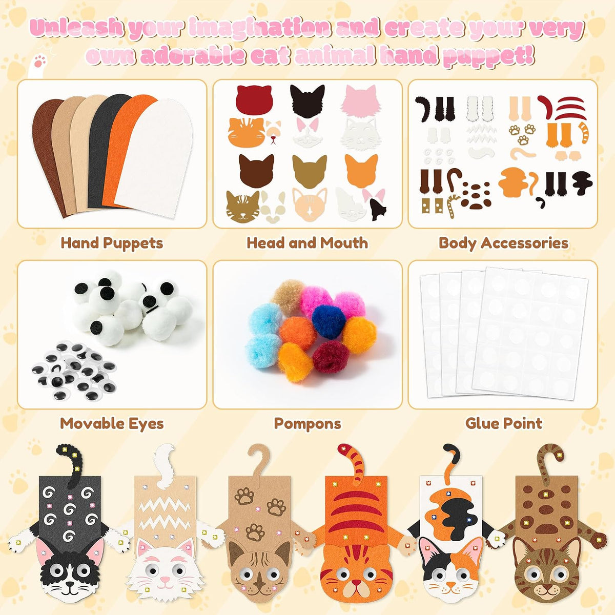 WATINC Hand Puppet Making Kit, Felt Sock Puppet Toys for Kids – Fun for Kids & Family - Cat B - image 3