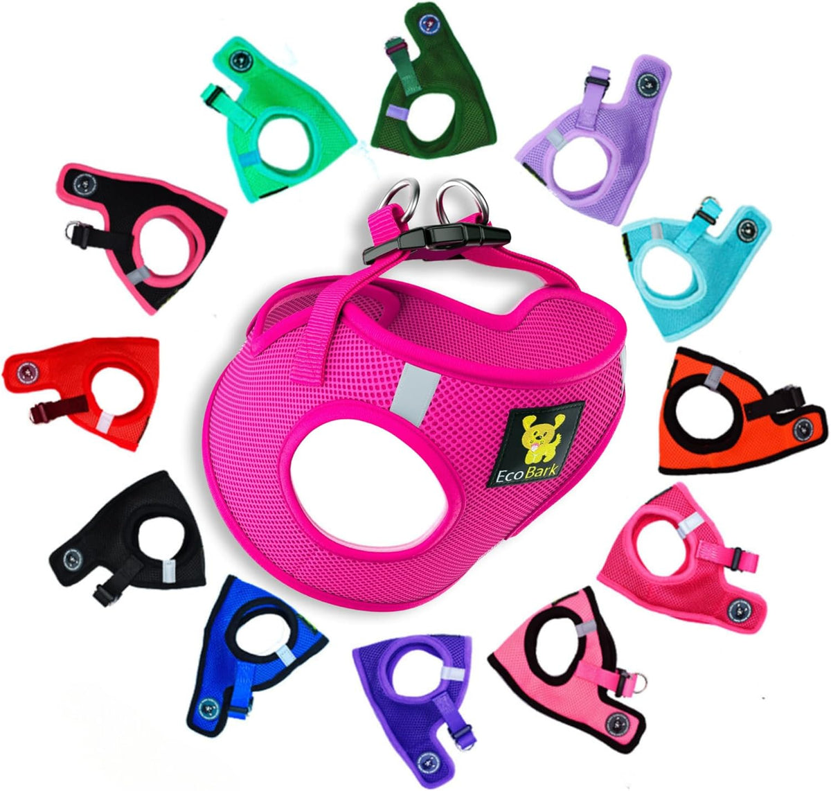 EcoBark XXS Dog Harness, Soft Step in Teacup Puppy Mesh Vest - Medium-11 to 17 lbs-Chest Up to 16 in (Pack of 1) / Pink