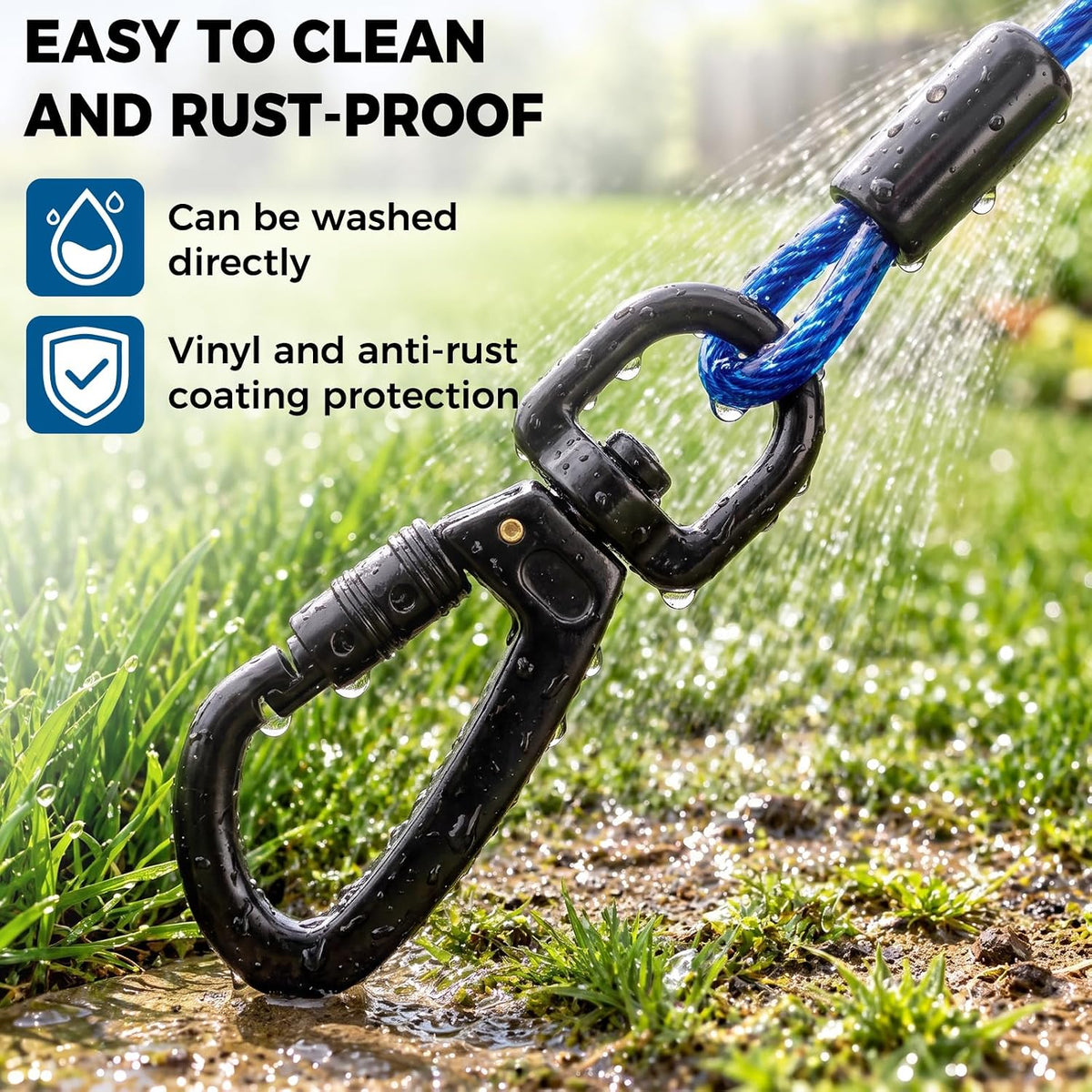 Tie Out Cable for Dogs, 50FT Dog Leads for Yard Chew Proof, Heavy Duty Leash for Large Dogs Up - 250lbs / 100ft / Blue - image 4