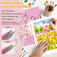 Watercolor Paper Pad, 5.5"x8.5”, Spiral, Bound with Tear - Pink / 9" x 12" Glue Bound - image 4