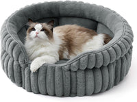Bedsure ComfyFleece Washable Cute Cat Bed, Soft Round Kitten Bed - 23''x23''x8.5'' / Warm Gray