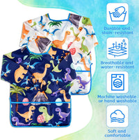 2 Pcs Kids Art Smock Painting Toddler Smock Long Sleeve with 3 - White, Dark-blue / 2 - image 3