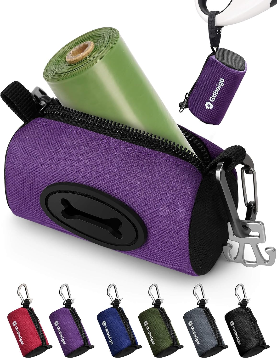 Gobeigo Dog Poop Bag Holder with Used Bag Carrier – Essentials for Dogs - Purple
