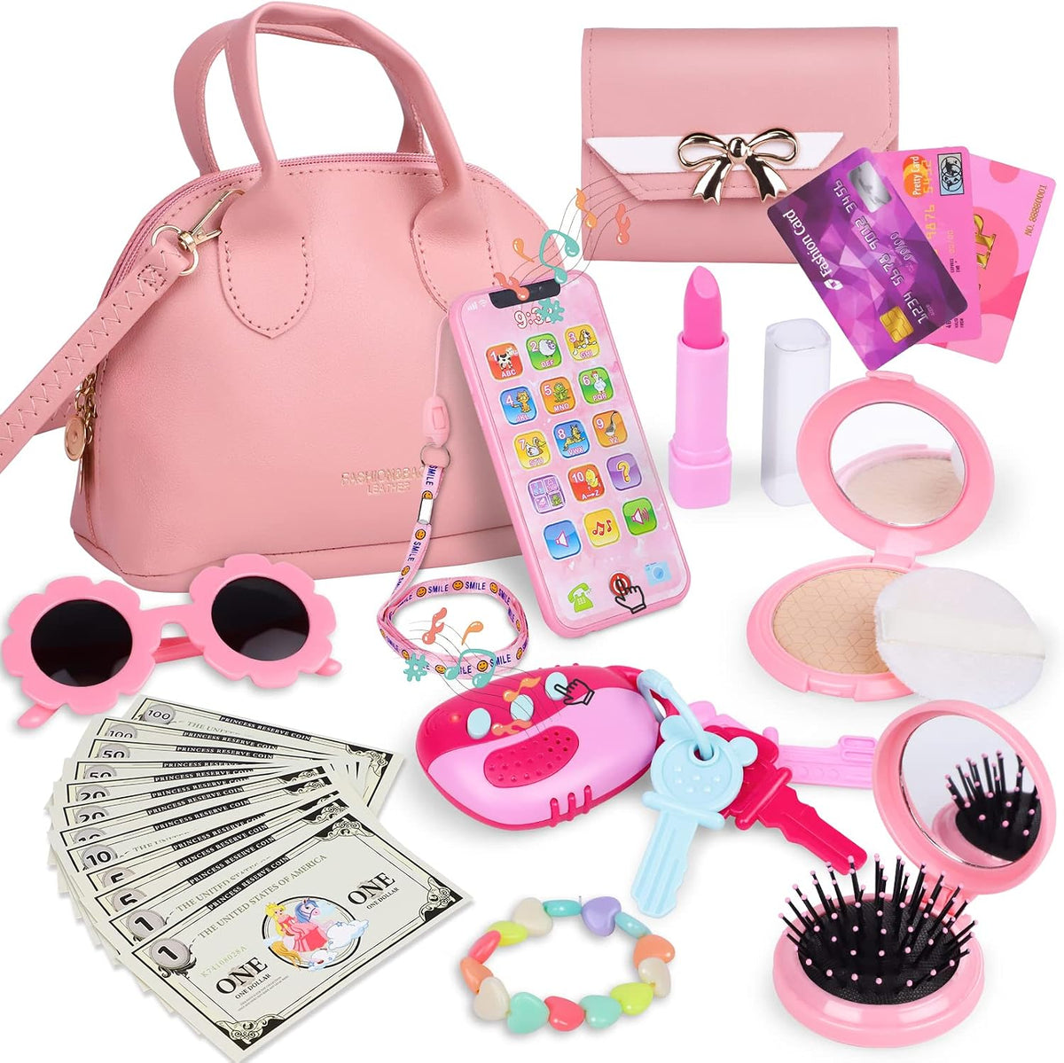 Kids Toddler Purse Play Set with Toys Phone & Accessories for Little