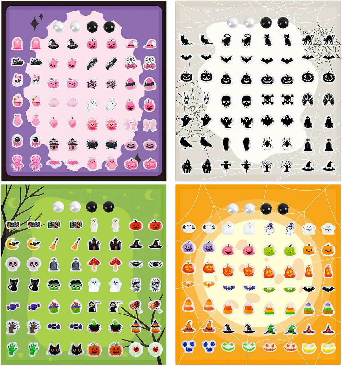 AUGSUN 240 Pcs Halloween Stick on Earrings for Little Girls – Fun for Kids & Family - Halloween