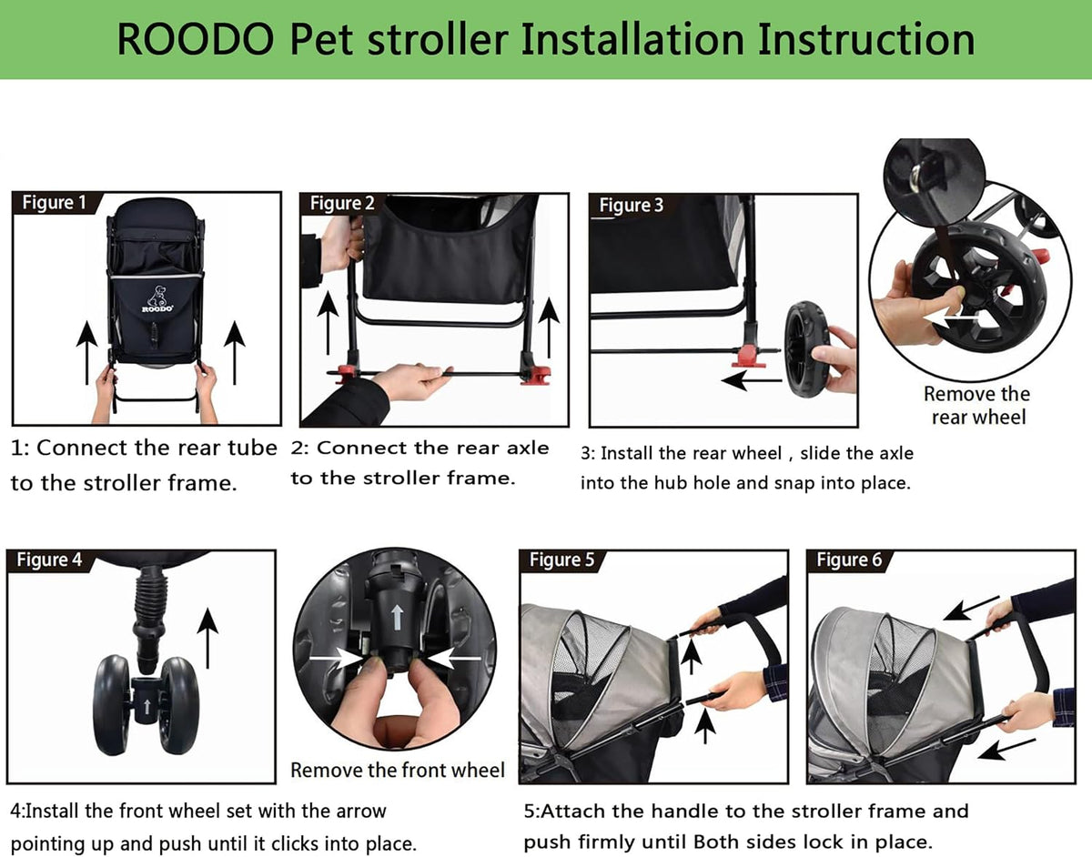 ROODO 3 Wheel Dog Pet Cat Stroller Best Lightweight Foldable Compact - Light khaki - image 4