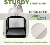 Cat Carrier American Airline Approved 18x11x11, Top Opening Sturdy Soft Pet Carrying Bag See Through, Mini Dog Hard Bottom Crate Kennel Case, 4-Side-Ventilation Mesh Cage Toy Poodle Biege