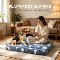 Dog Bed Mat,Reversible & Ultra Soft Kennel Pad-Machine Washable Pet Bed for Dogs & Cats-All-Weather - 30.0" L x 20.0" W x 1.5" Th / NavyBlue&Stars - image 2
