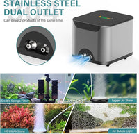hygger Aquarium Air Pump 10W 285GPH Ultra Quiet Powerful Fish Tank Air Pump with Adjustable Knob Dual Outlets Air Stone Fish Tank Bubbler Aerator for Up to 600 Gallon Tank