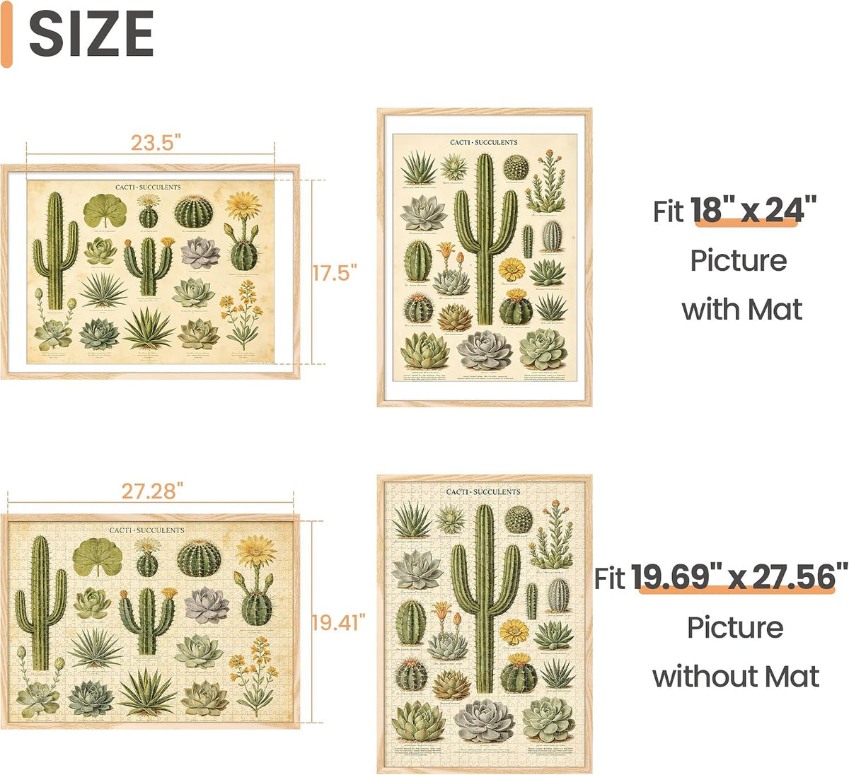 upsimples 50x70cm Puzzle Frame, Wall Decor Frames - Natural Style / 19.7x27.6 - image 2