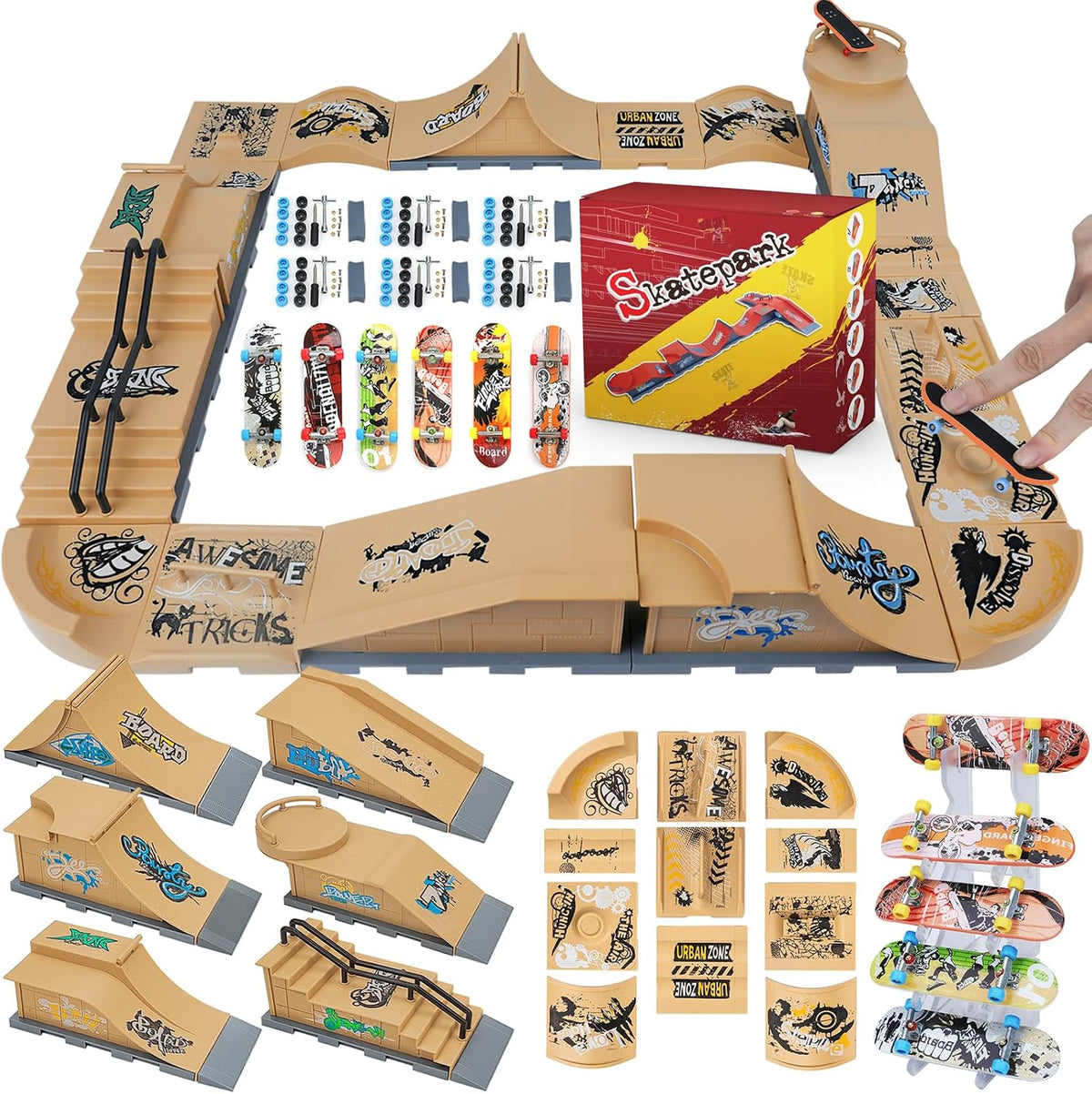 Gr8ware 6-in-1 fingerboard skate park with half pipe ramp and mini finger skateboards - view 2